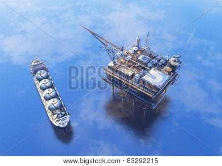 Oil production into the sea from above.