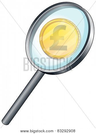 Illustration of a golden coin with magnifying glass