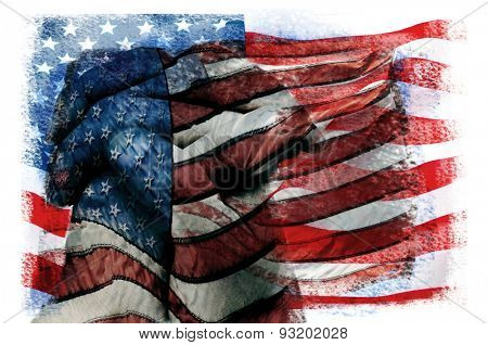 multiple exposures of different pictures of the flag of the United States of America in different patterns