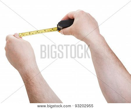 Male Hands With Measuring Tape Isolated