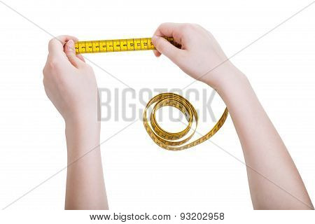 Female Hands With Tailor Measuring Tape Isolated