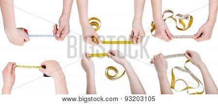Set Of Female Hands With Measuring Tapes