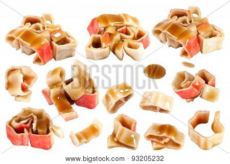 Pieces Of Surimi Sticks With Dark Sauce