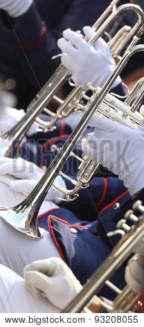 Trumpet Players In The Band During A Performance