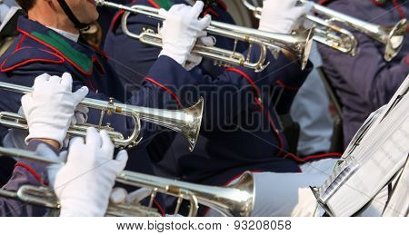 Trumpet Players In The Orchestra During A Performance