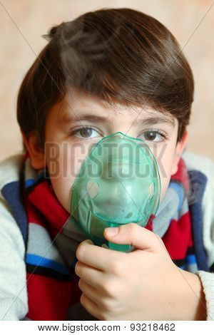 Boy With Electric Inhaler As A Curation Against Virul Disease Flue