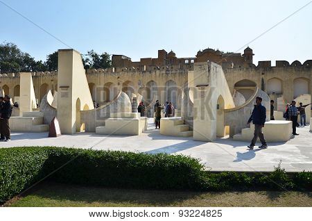Jaipur, India - December 29, 2014: People Visit Jantar Mantar Observatory In Jaipur.