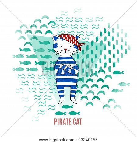 Cat pirate vector illustration