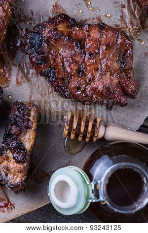 Grilled Pork In Sticky Chinese Glaze With Maple Sirup