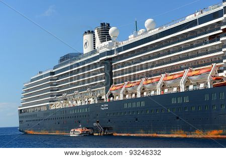 CAYMAN ISLANDS - DEC 30, 2014: Holland American Line Cruise ship Zuiderdam anchore offshore in George Town, Cayman Islands.