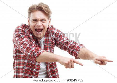 Young guy showing fear