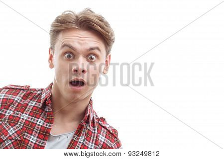 Astonished guy showing surprise