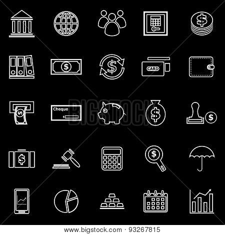 Banking Line Icons On Black Background