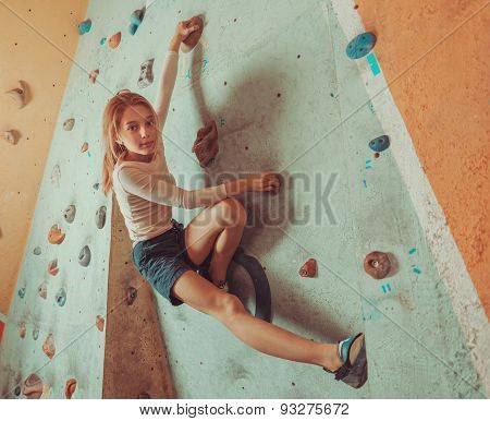 Free Climber Little Girl Training Indoor