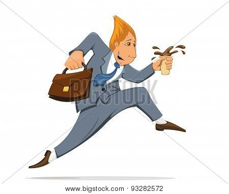 Businessman Running To Work In The Costume