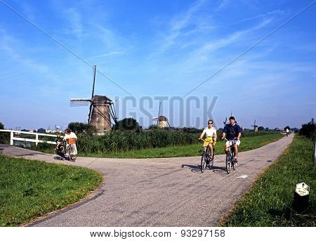 Windmills and cyclists, Kinderdijk.
