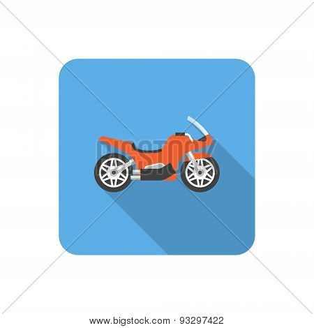Flat Motorcycle Icon With Long Shadow. Vector Illustration
