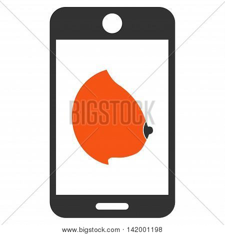 Mobile Erotic Tit vector icon. Style is bicolor flat symbol, orange and gray colors, rounded angles, white background.