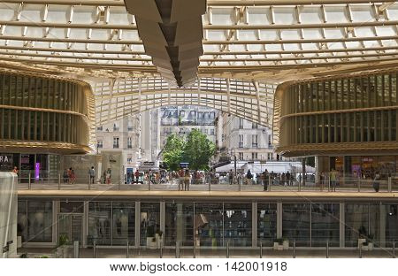 PARIS, FRANCE - AUGUST 5, 2016: entrance and canopy forum les halles in paris, France