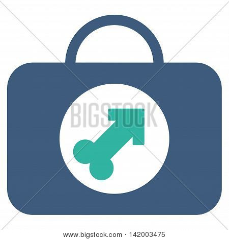 Male Erection Case vector icon. Style is bicolor flat symbol, cobalt and cyan colors, rounded angles, white background.