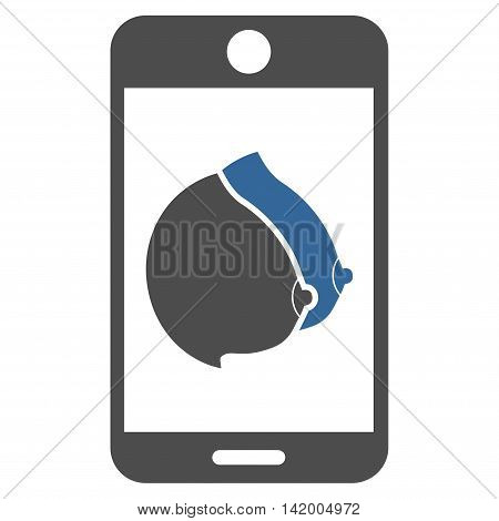 Mobile Erotic Tits vector icon. Style is bicolor flat symbol, cobalt and gray colors, rounded angles, white background.