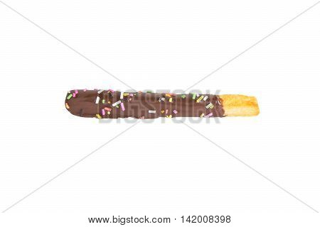 Cocolate covered stick isolated on white background.