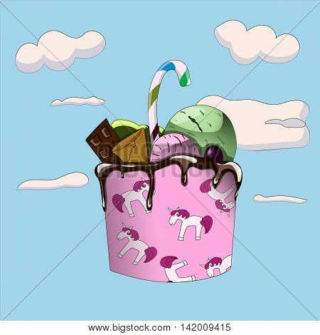 Basket Of Sweets, Food, Logo, Vector. Unicorn