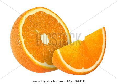 cut orange fruits isolated on white background