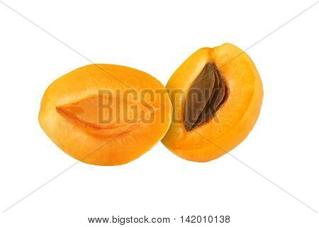 cut apricot fruits isolated on white background with clipping path