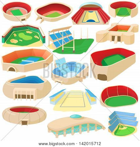 Cartoon sport stadium icons set. Universal sport stadium icons to use for web and mobile UI, set of basic sport stadium elements isolated vector illustration