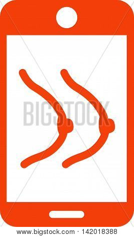 Mobile Erotics vector icon. Style is flat symbol, orange color, rounded angles, white background.