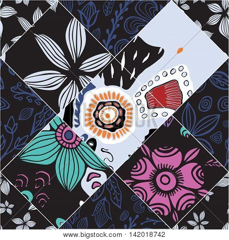 stock vector floral seamless doodle pattern. decorative element.patchwork design