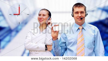 Glück Businessmens Anruf per Telefon