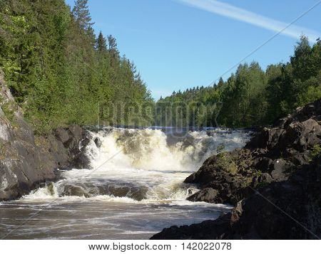 KARELIA, RUSSIA: Kivach waterfall on Suna River - fourth largest plain waterfall in Europe