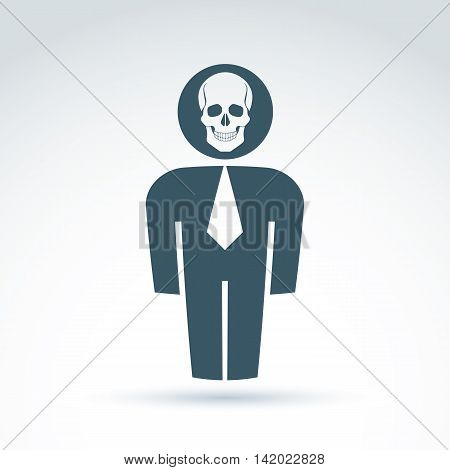 Silhouette of person standing in front, vector illustration of a human being. Vector skull symbol scary cranium icon. Halloween concept.