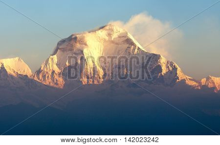 Morning panoramic view of Mount Dhaulagiri from Poon Hill view point Nepa