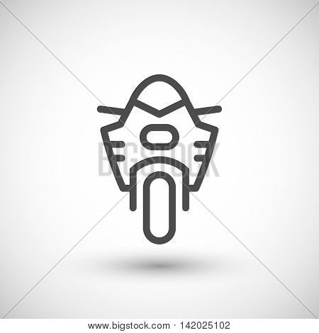 Modern sport motorcycle line icon isolated on grey. Front view. Vector illustration