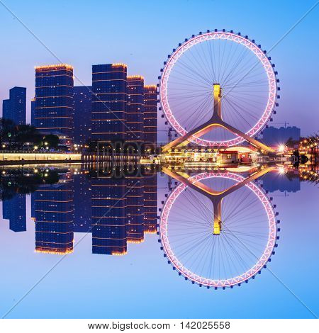View to Eye of Tianjin at night,tianjin,china.