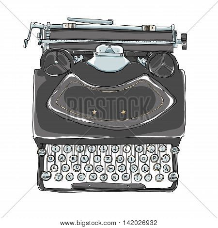 black Typewriter vintage cute art painting illustration