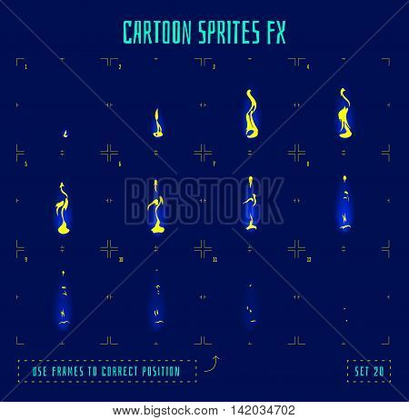 Energy explosion sprites or animation frames icons. Use in game development, mobile games or motion graphic. Vector illustration.