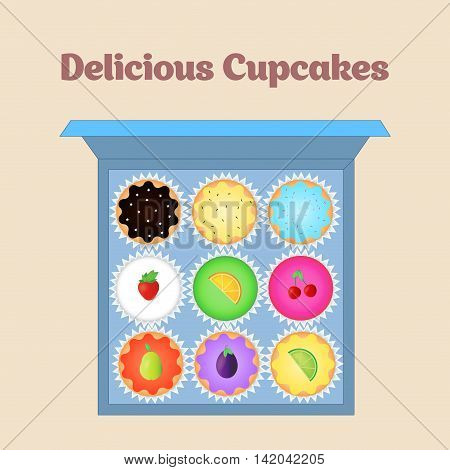 Set of vector cupcakes. Top view flat icon.