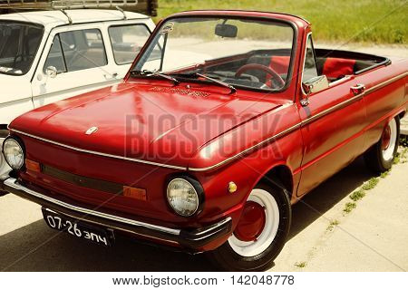 Zaporozhye, Ukraine - May 17, 2014: First All-Ukrainian festival of vintage cars Zaporozhye Gate . 118 cars and 12 motorcycles participated in the festival.