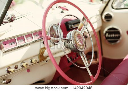 Zaporozhye, Ukraine - May 17, 2014: First All-Ukrainian festival of vintage cars Zaporozhye Gate . 118 cars and 12 motorcycles participated in the festival.