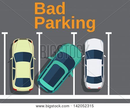 Bad parking. Cars top view. Vector illustration in flat design