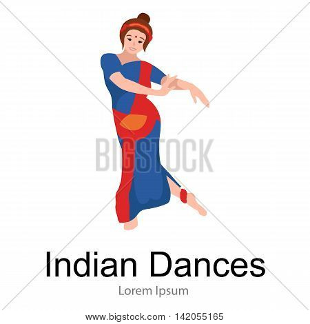 Vector illustration of woman performing Kathak classical dance of Northern India. Indian traditional dancer girl, Vector illustration of young dancing lady in sari
