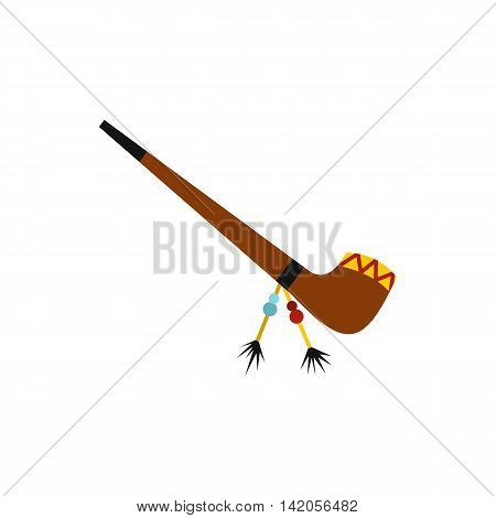 Traditional Indian smoking pipe of peace icon in flat style on a white background