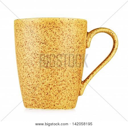 original yellow coffee mug, isolated on white background