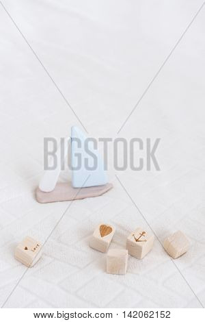 wooden blocks toy sail boat with the blue for a boy
