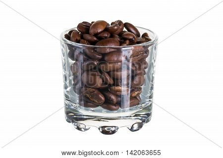 coffee beans in a glass, on a white background