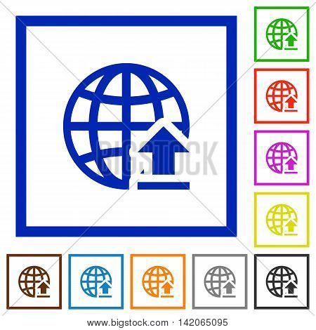 Set of color square framed upload to the internet flat icons